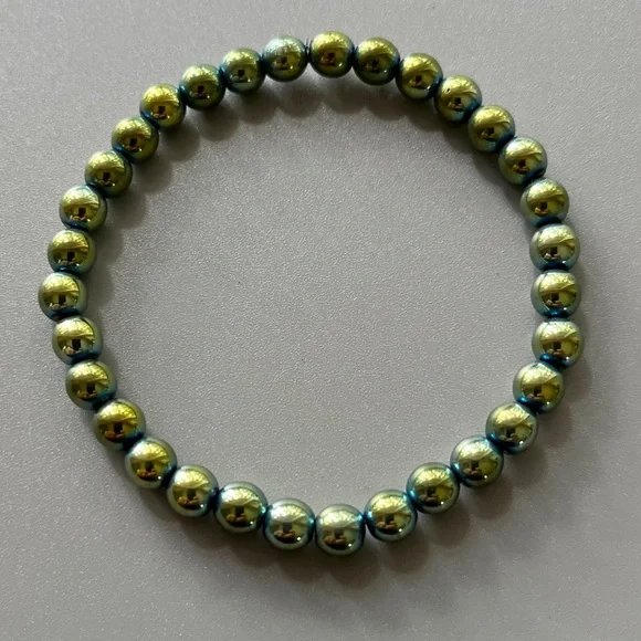 Green Blue Hematite Handcrafted Bead Bracelet - Picture 5 of 5